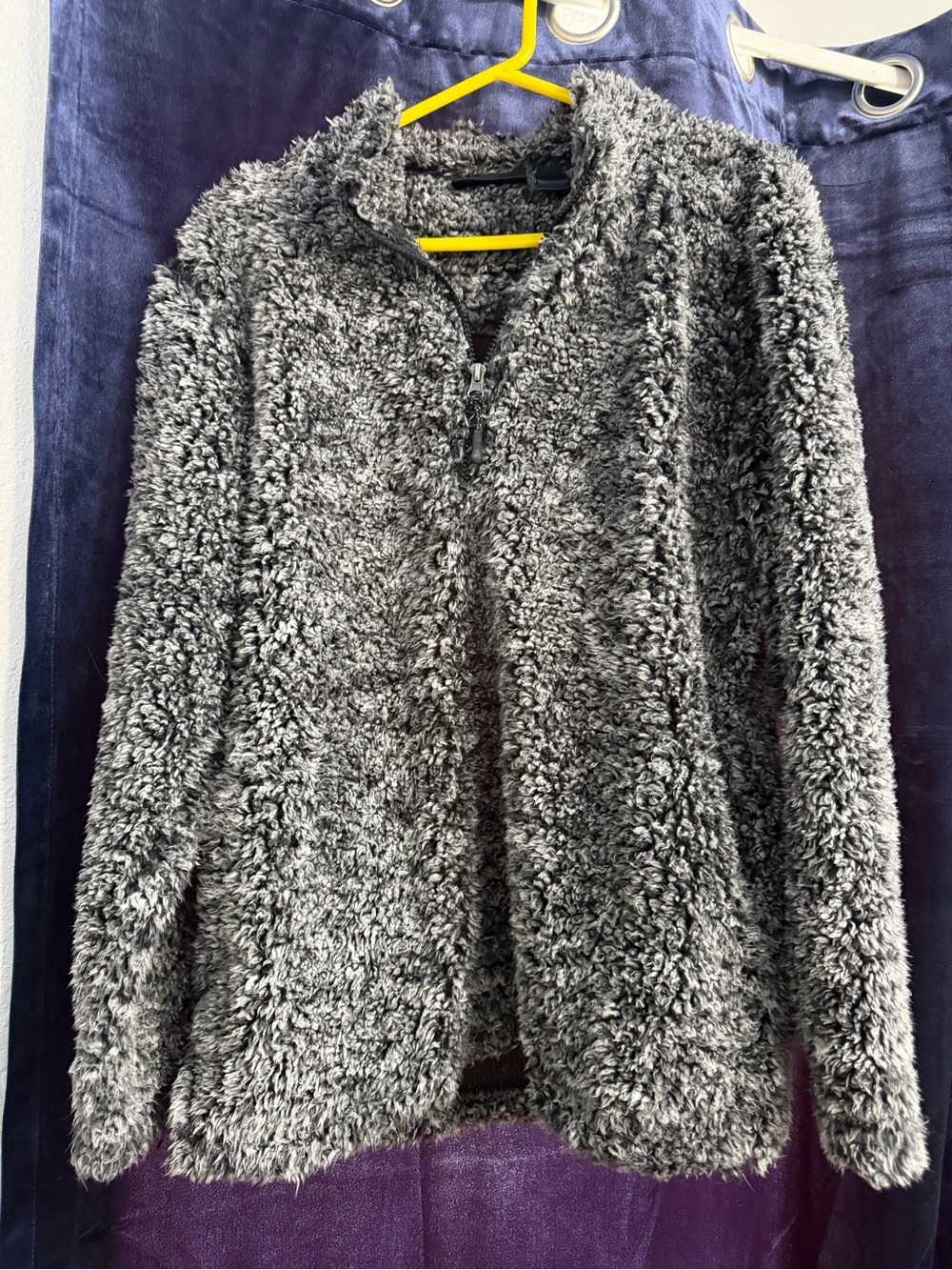 Plush half Zip-Up Fuzzy Jacket - Gray